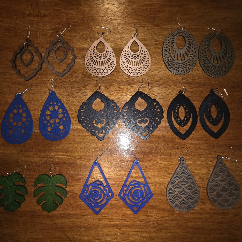9 Pairs Wooden Earrings